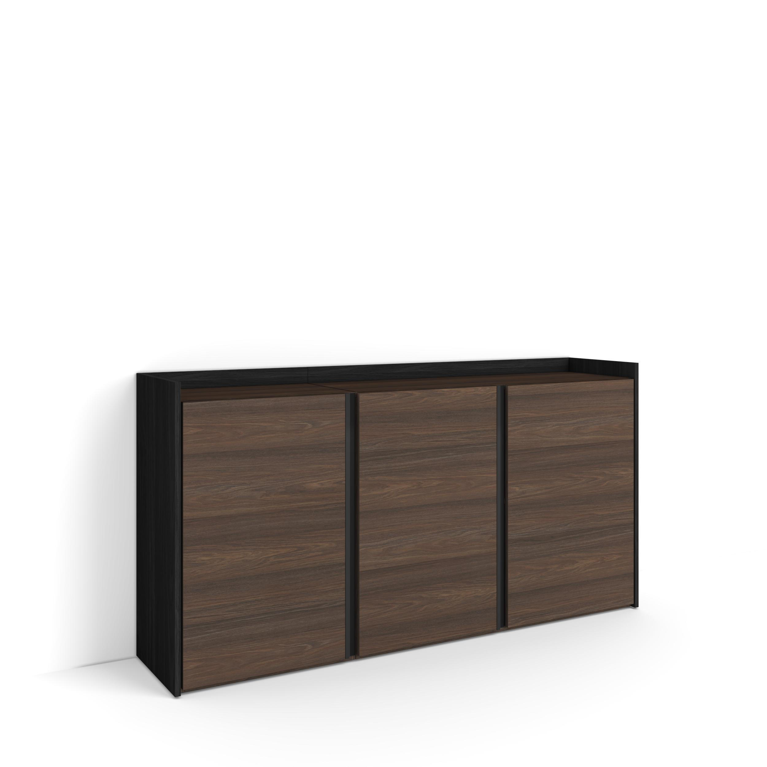 SIDEBOARD, Dunkler Eiche und Schwarz, 156/35/80cm - Dunkelbraun, Holzwerkstoff (156/80/35cm) - Skraut Home
