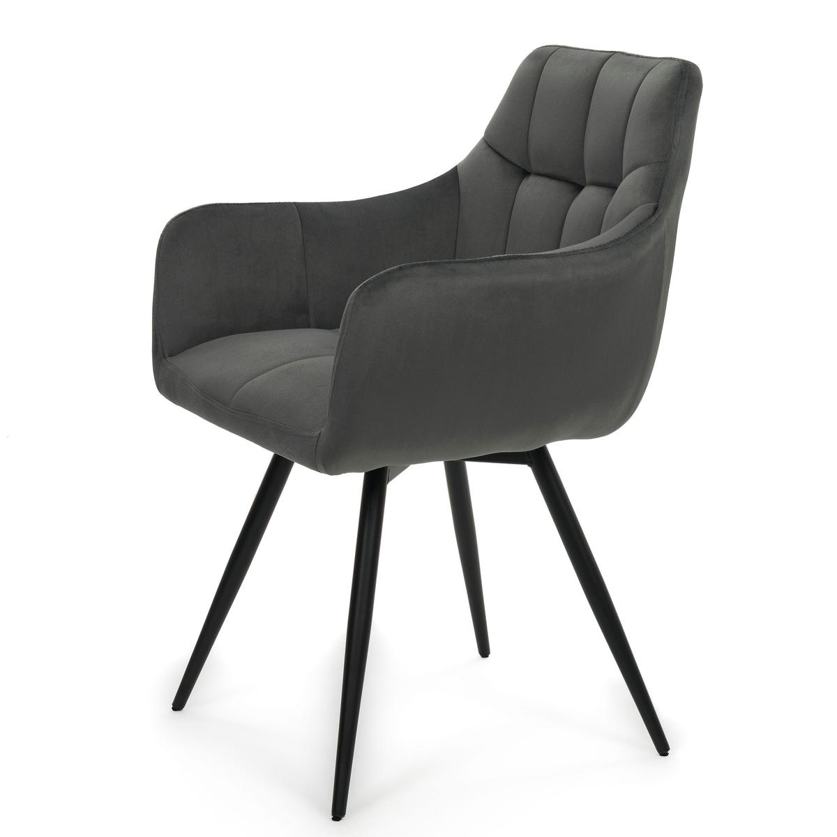 STUHL FANO drehbar gepolsterter mit Steppung - grau - Velour - Schwarz/Grau, Textil/Metall (58/83/59cm) - NEW HOME