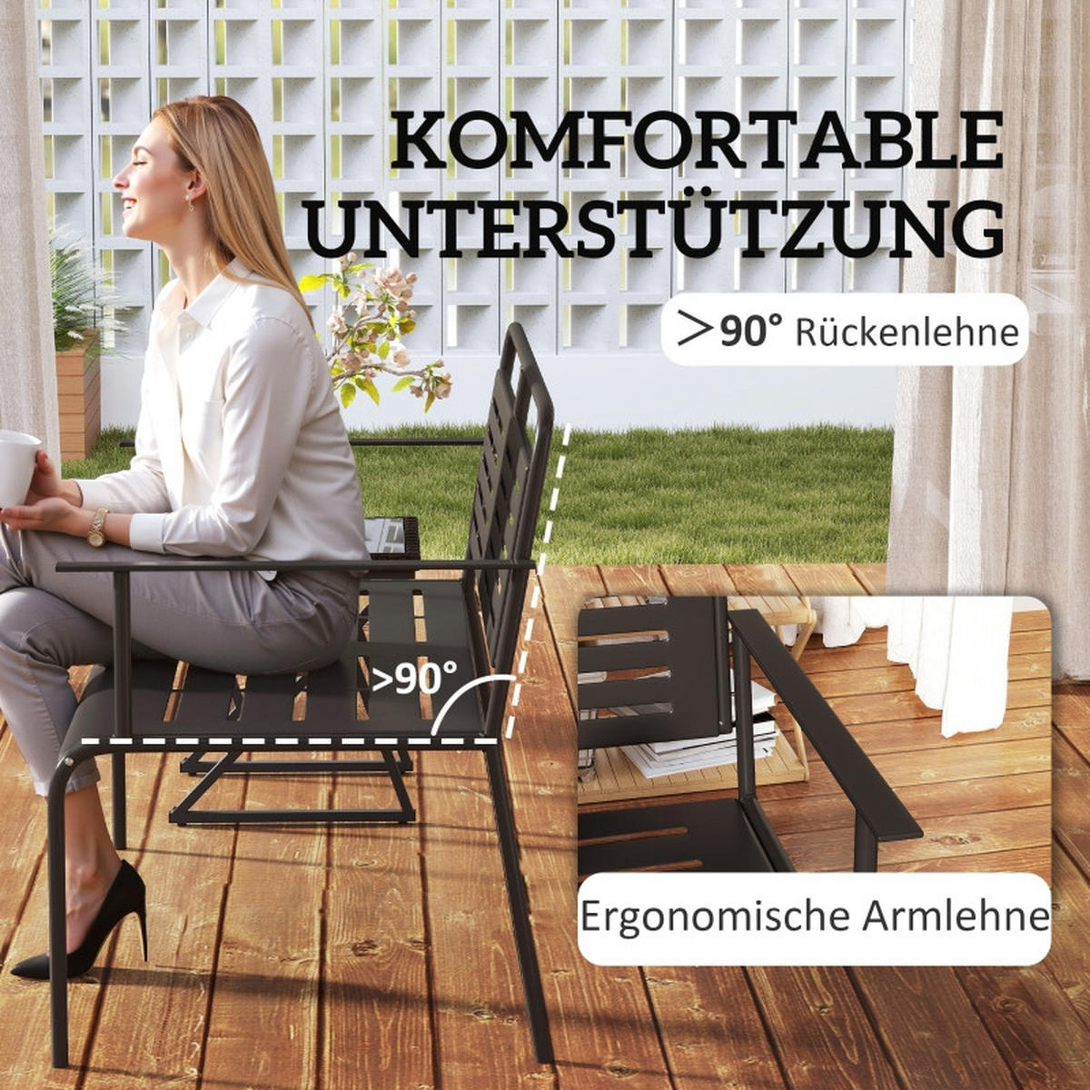 GARTENBANK 121x64x84 cm 2 Sitzer 240 kg schwarz - Schwarz, Metall (121/84/64cm) - LEBENLANG