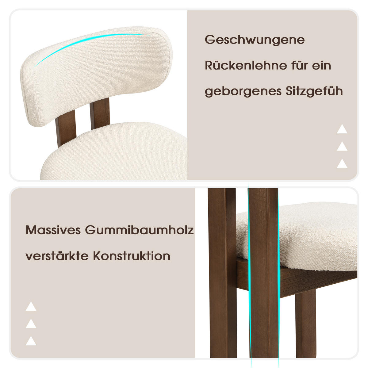 ESSZIMMERSTUHL 2er-Set, Massivholz, Walnuss, Bouclé - Walnussfarben, Textil (54/79/54cm) - FLIEKS