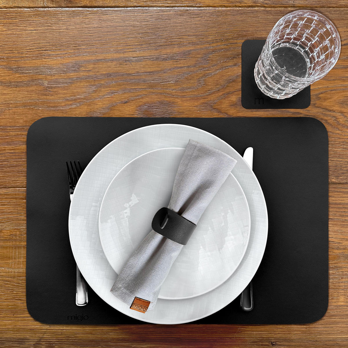 TISCHSETS aus Kunstleder Rechteckig 18 Teile - Schwarz, Textil (40/44/3cm) - Miqio Design