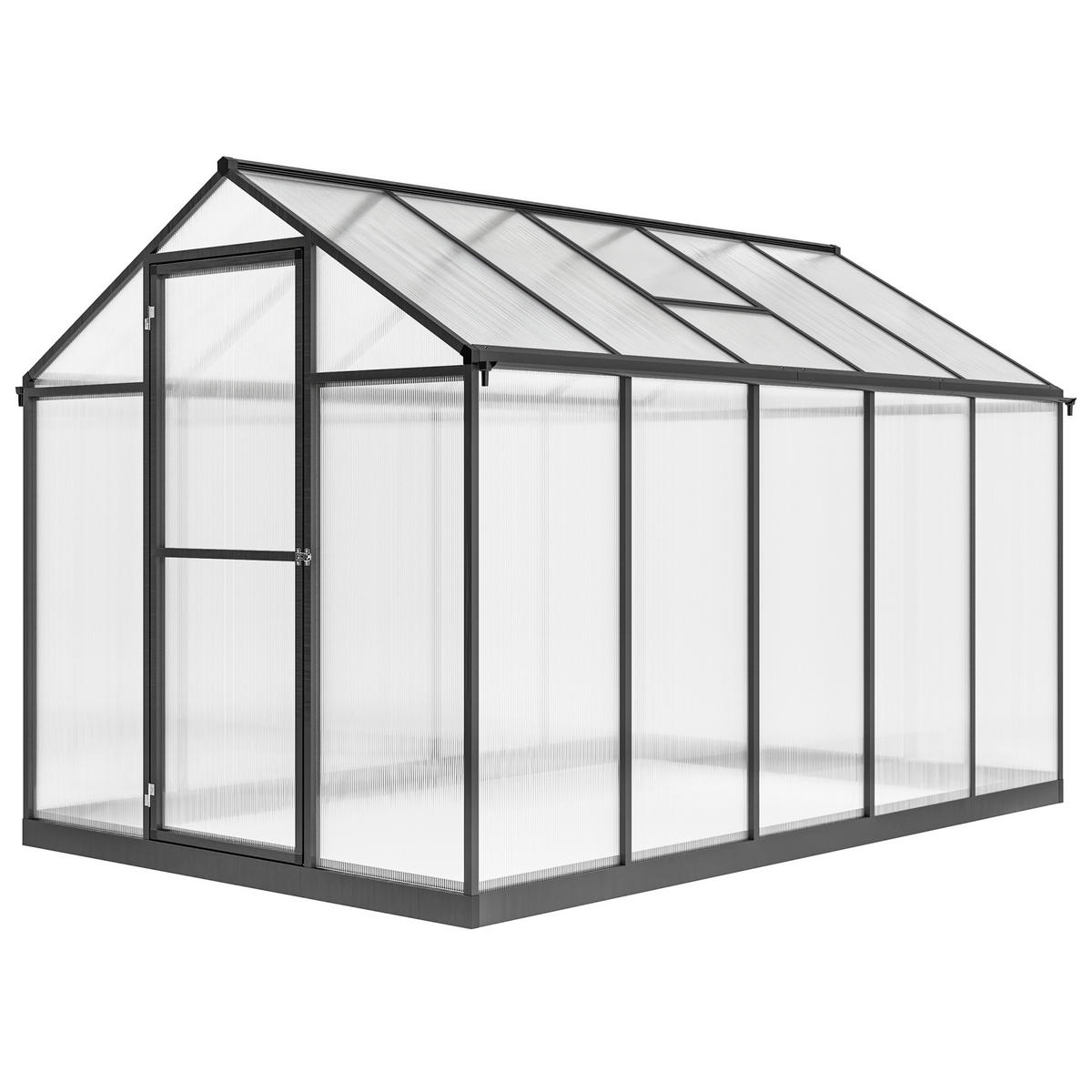 GEWÄCHSHAUS DE-12038 Aluminium-Polycarbonat mit verstellbaren Dachfenstern Transparent - Transparent, Metall (183/195/303cm) - ComfortXL