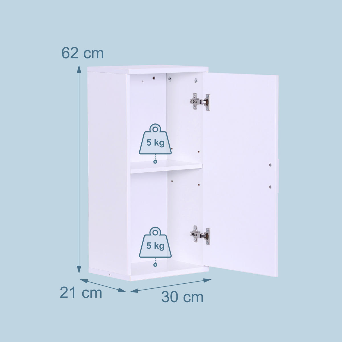 HÄNGESCHRANK - Weiß, Holzwerkstoff (30/62/21cm) - Relaxdays