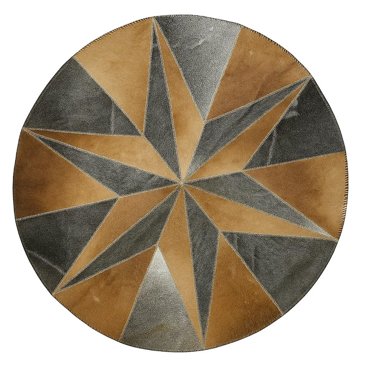 TEPPICH Patchwork Kuhfell Rund – Sternenmotiv 100/100 cm - Schwarz/Braun, Fell (100/100cm) - Provellus