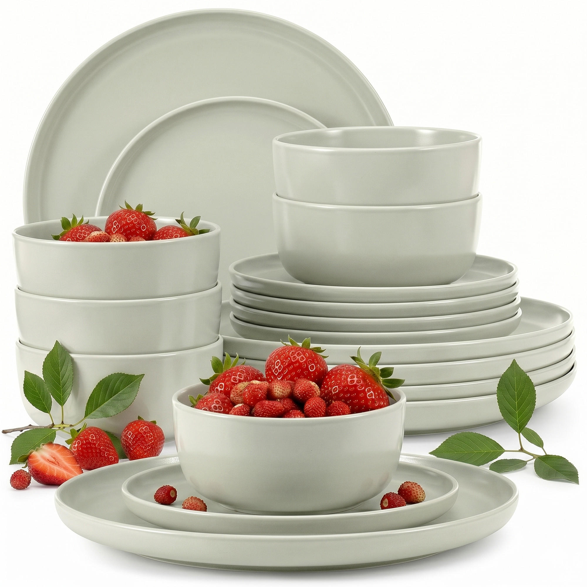 TAFELSERVICE VICTO Schüssel 6 Personen 18-tlg, matt beige/grün/grau - Hellgrün, Keramik (27/2/27cm) - KONSIMO®