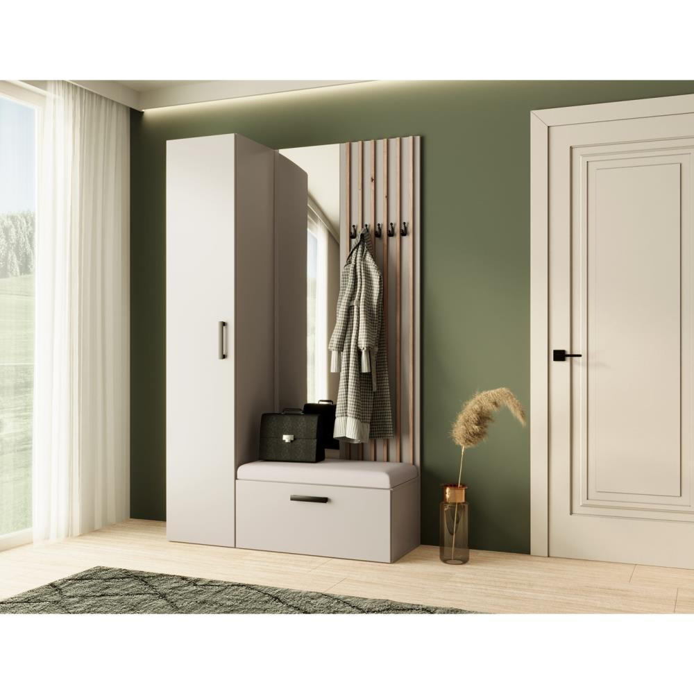GARDEROBE Margaret II 121/203/43 mit Lamellen und Hochschrank - Kaschmir/Schwarz, Holzwerkstoff/Kunststoff (121/203/43cm) - Beautysofa