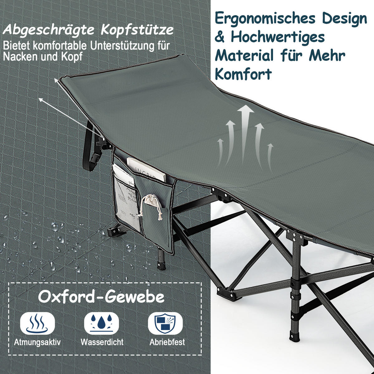 CAMPINGLIEGE Klappbare Grau - Grau, Metall - COSTWAY