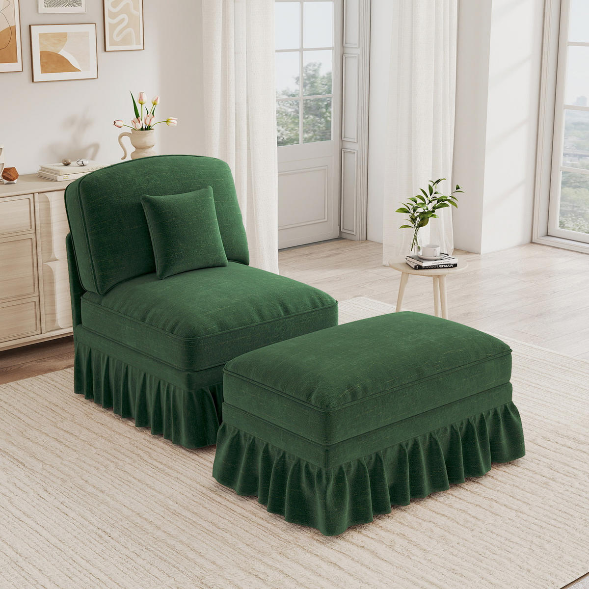 SESSEL DE-34420 mit Hocker Grün - Grün, Holzwerkstoff (83.5/93/78cm) - ComfortXL