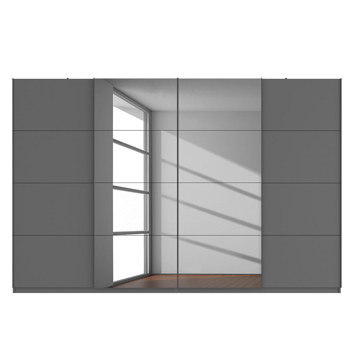 SCHWEBETÜRENSCHRANK - Graphitfarben, Glas/Holzwerkstoff (360/236/68cm) - home24