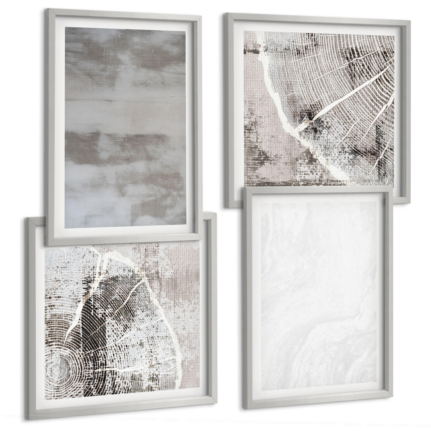 BILDER SET 4er Set - 50x50 cm & 40x60 cm Silberner Rahmen - Abstrakte moderne Formen - Silberfarben, Kunststoff (50/50cm) - TULUP