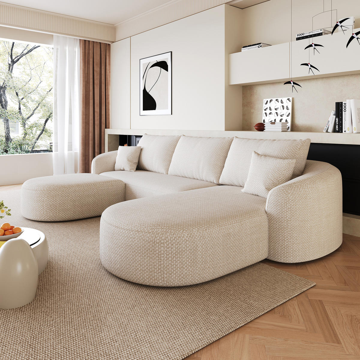 WOHNLANDSCHAFT DE-34817 U-Form 2-Sitzer Chaiselongue rechts Weiß - Weiß, Textil (168/85/336cm) - ComfortXL