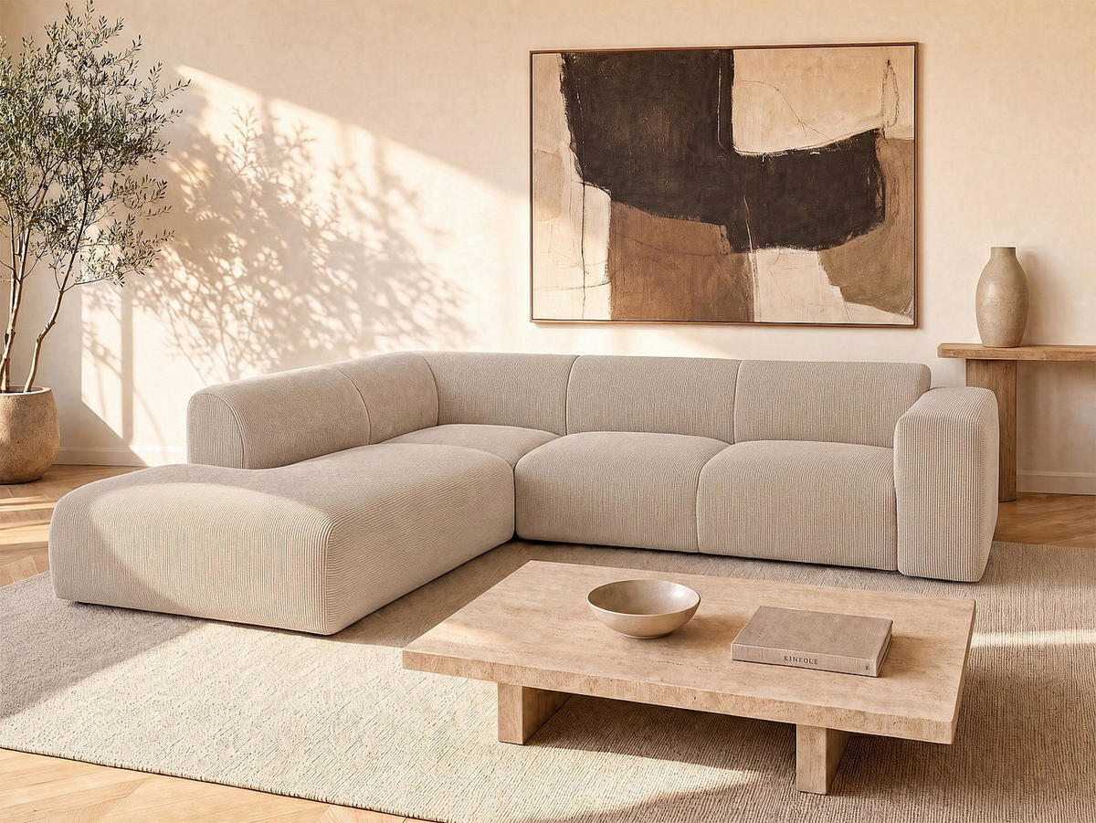 SOFA - 6 Personen - samt - beige Pogni - Beige, Textil (269/221cm) - Vente-Unique