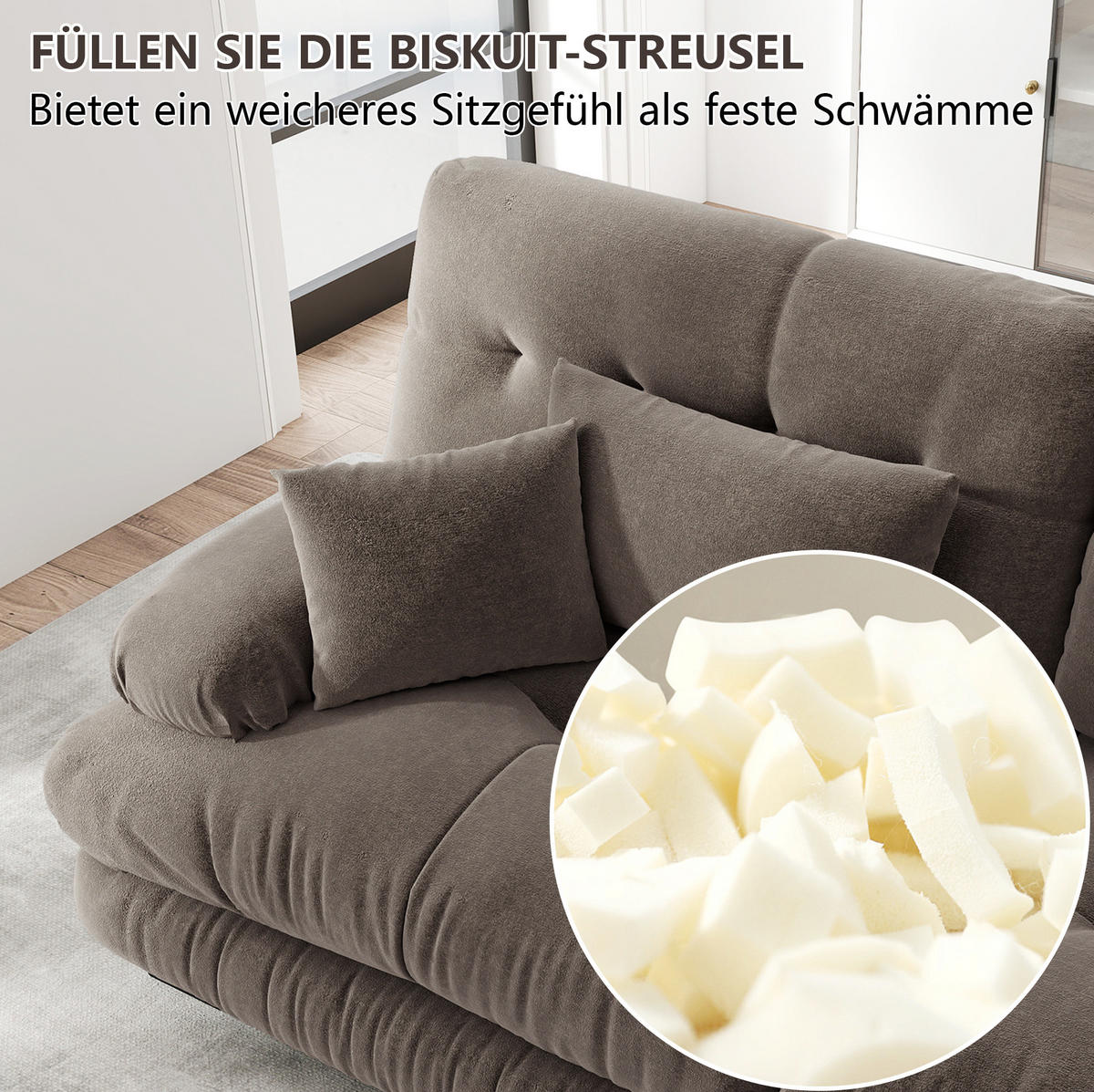 ROHOVÁ sedačka s taburetkami, ženilka, hnedá, 220/145 cm - hnedá, textil (145/220cm) - Flora Grace