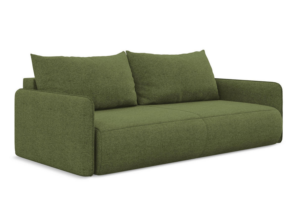 3-SITZER SOFA mit Schlaffunktion Chenille Stoff Grün - Dunkelgrün/Schwarz, Kunststoff/Textil (216/86/105cm) - Makamii