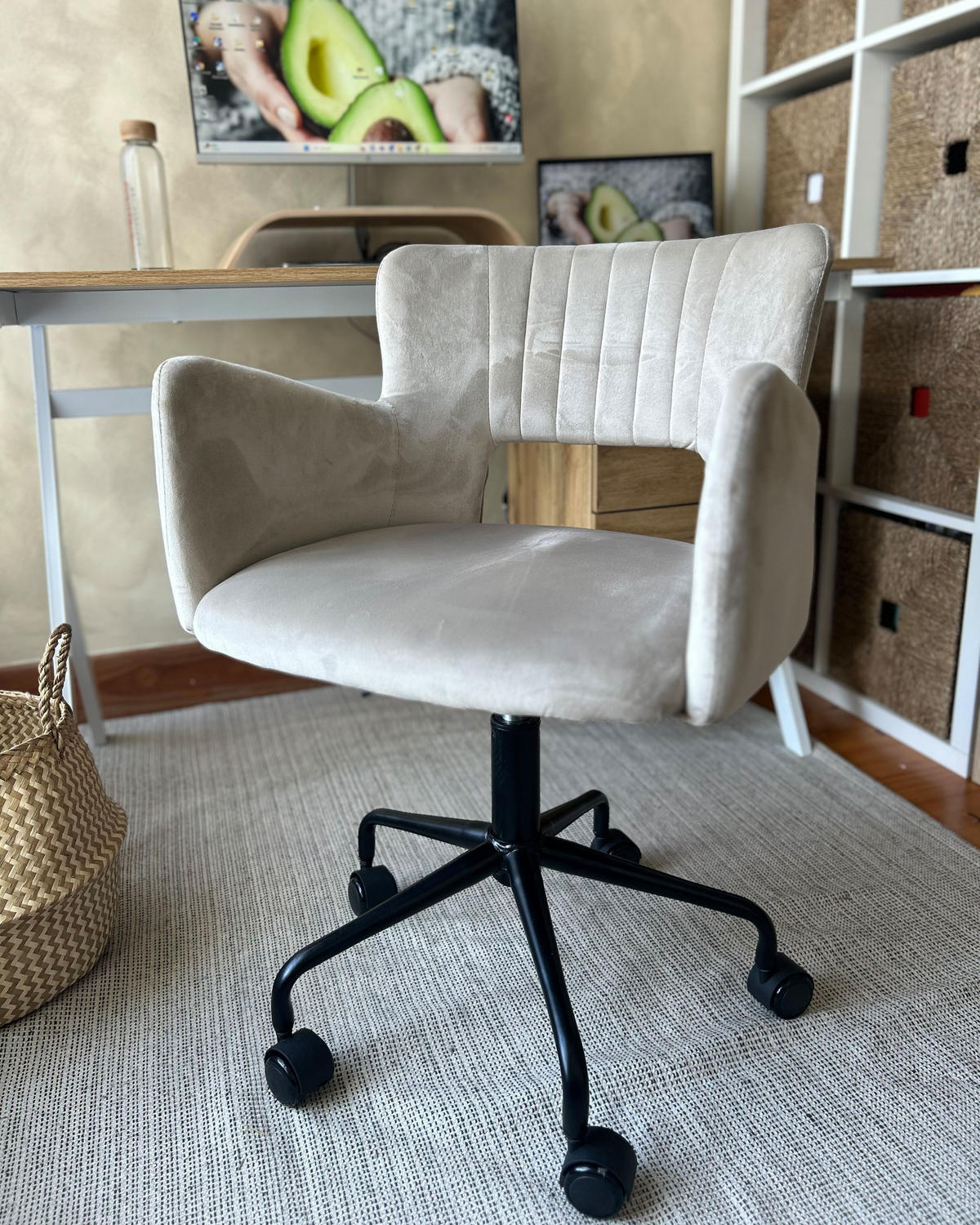 KANCELÁŘSKÁ ŽIDLE Sametová látka Béžová Sanilac - béžová, kov/textil (62/71/62cm) - Beliani
