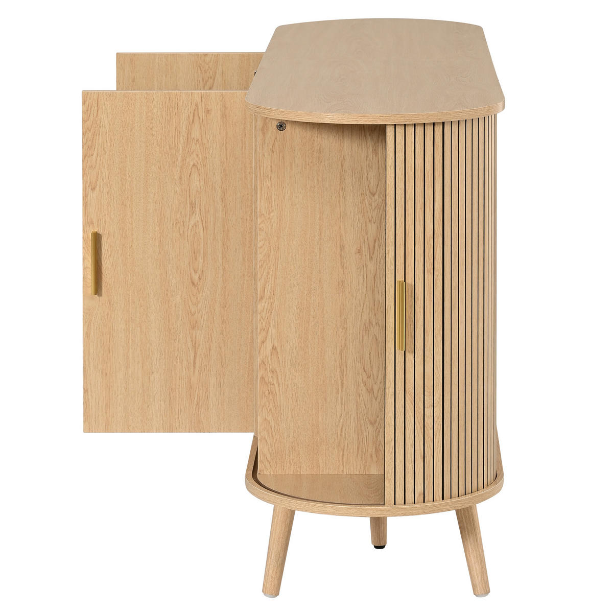 SIDEBOARD Schiebetüren Rillenoptik Metallgriffe Gebogenes Design - Naturfarben, Holzwerkstoff (150/79/40cm) - FLIEKS