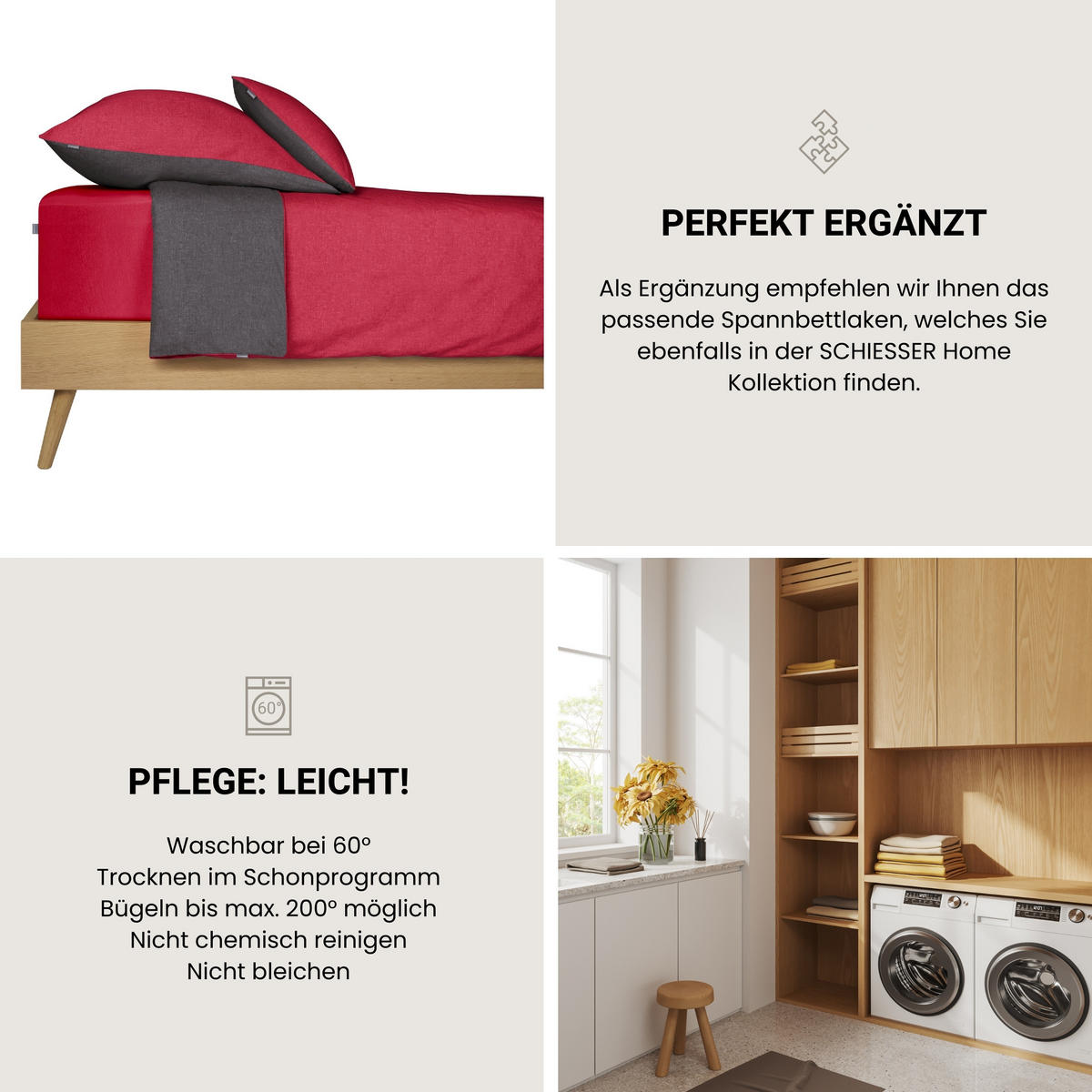 BETTWÄSCHESET Doubleface - Feinbiber - 2-teilig - 155 x 220 cm - Rot-Dunkelgrau - Dunkelgrau, Textil (155/220cm) - SCHIESSER