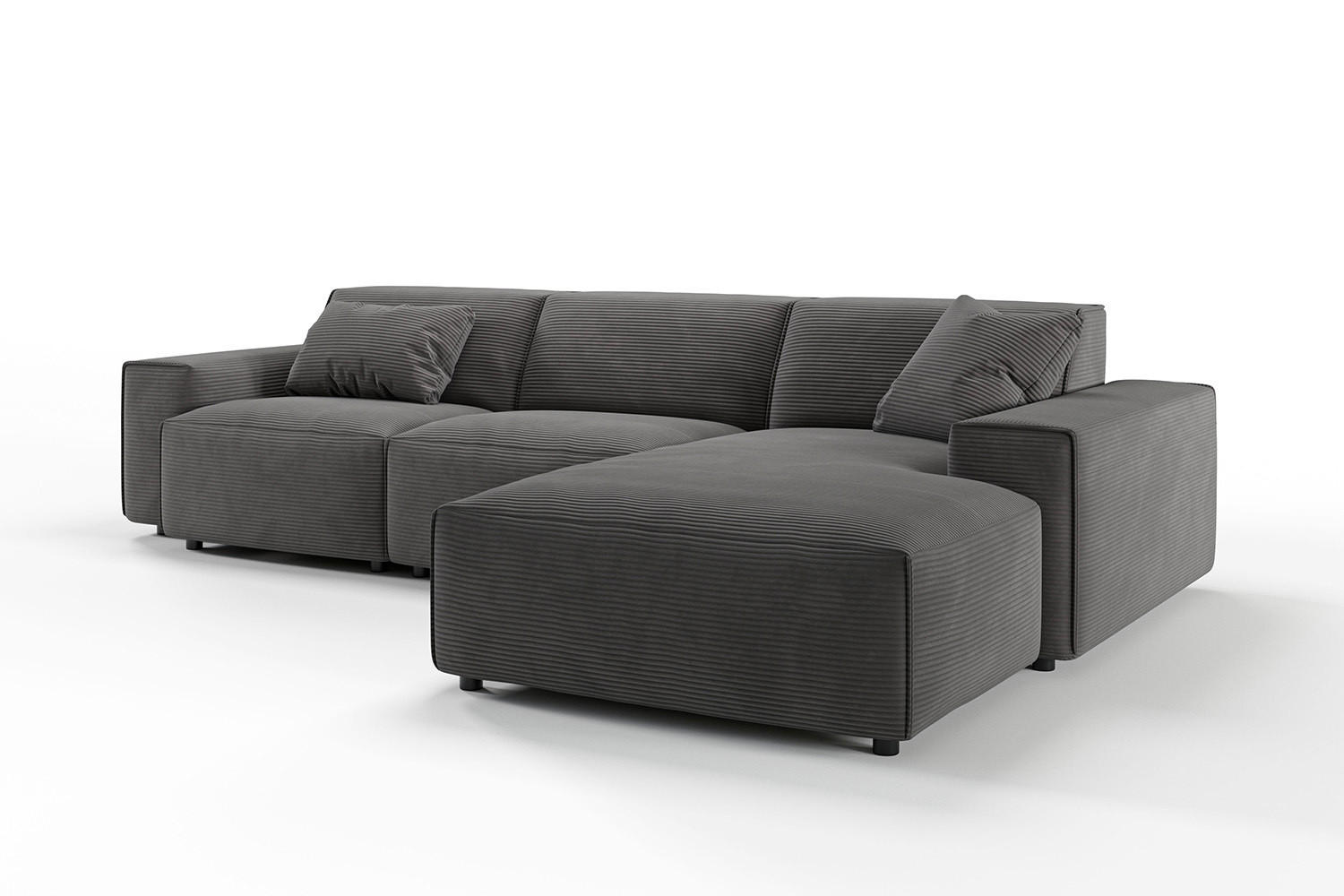 ECKSOFA RANI Grau Cord - Dunkelgrau/Schwarz, Kunststoff/Textil (299/189cm) - KAWOLA