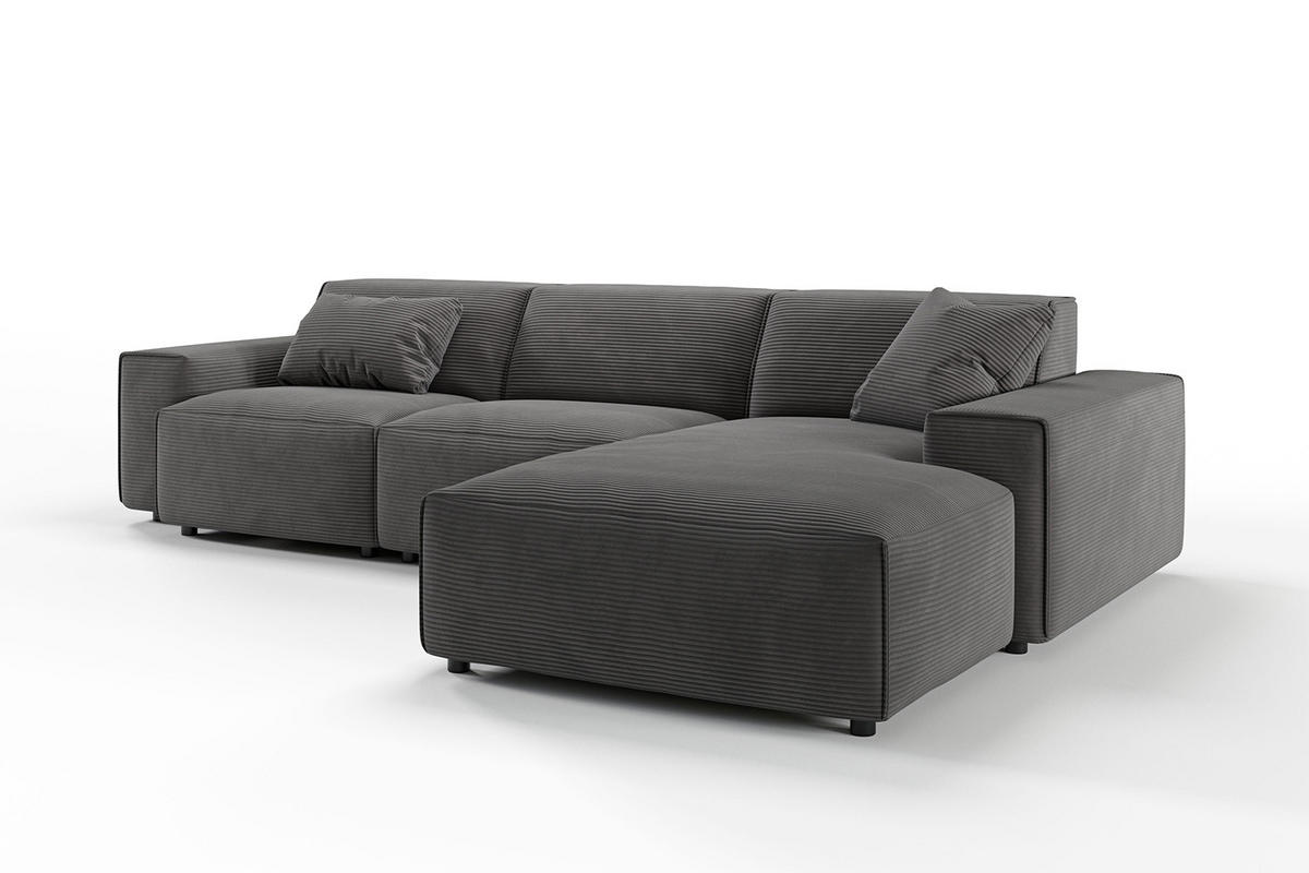 ECKSOFA RANI Grau Cord - Dunkelgrau/Schwarz, Kunststoff/Textil (299/189cm) - KAWOLA