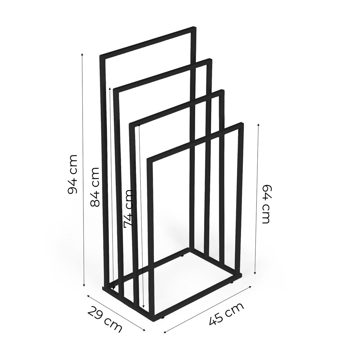 HANDTUCHSTÄNDER freistehend mit 4 Stangen - Schwarz, Metall (45/94/29cm) - Mat-Haus