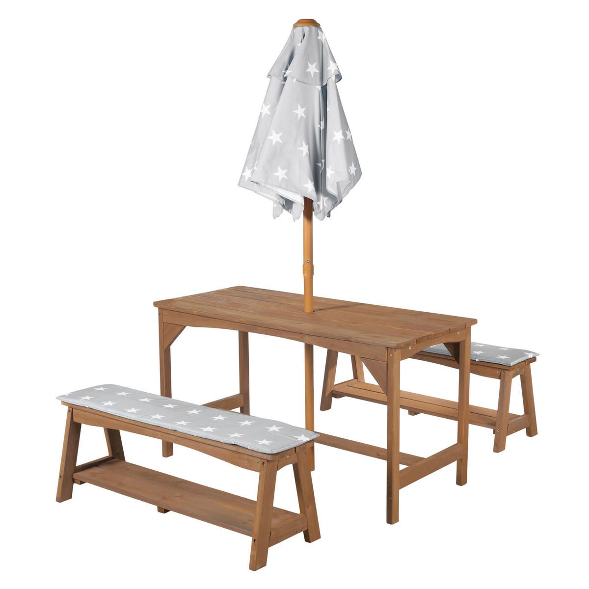 KINDERSITZGRUPPE mit Sitzauflage und Schirm teak - Teakfarben, Holz - Roba