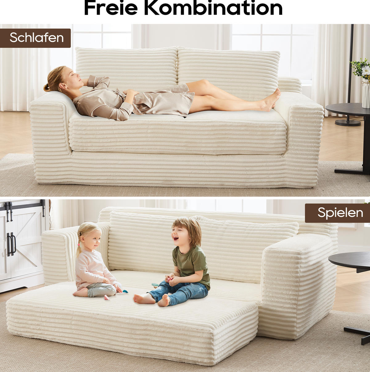 SCHLAFSOFA 2-in-1 kompakt Cordstoff White - Weiß, Holzwerkstoff (85/62/180cm) - Meubliv