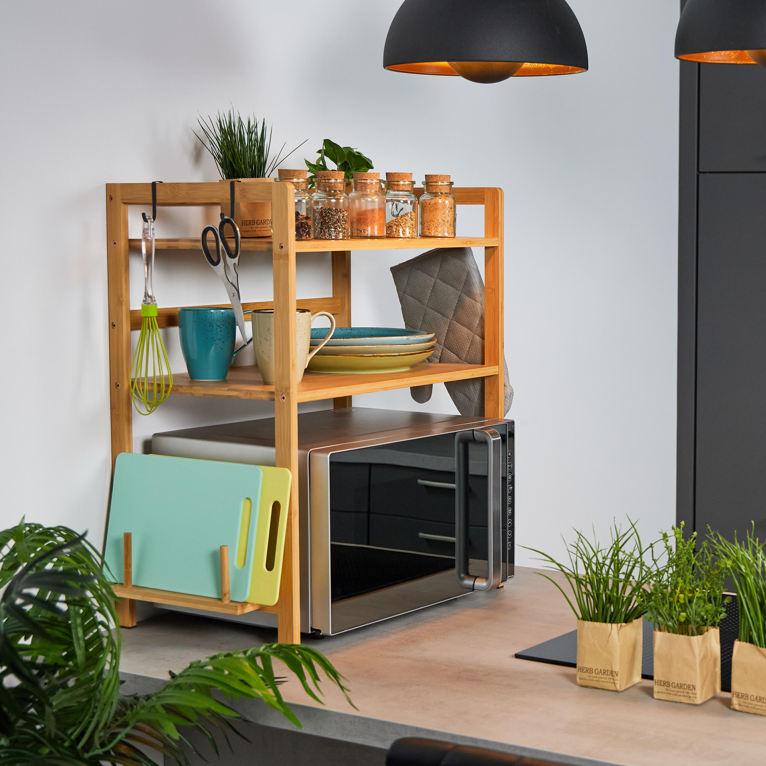 MIKROWELLENREGAL - Hellbraun/Naturfarben, Holz/Kunststoff (61/67/35cm) - Relaxdays