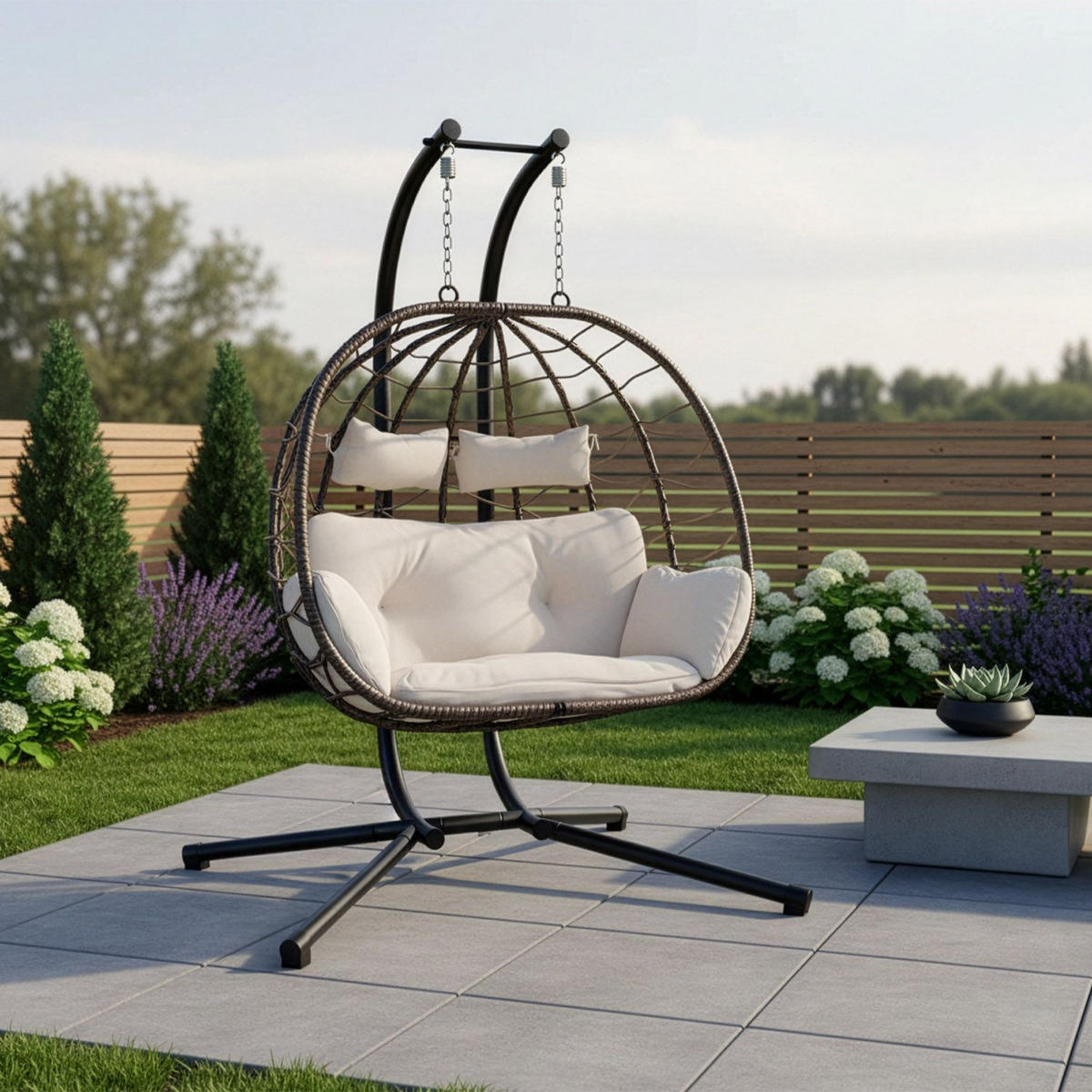 XXL-KORBHÄNGESESSEL Aria beige inkl. waschbare Bezüge - Naturfarben, Kunststoff/Metall (130/197/127cm) - Juskys