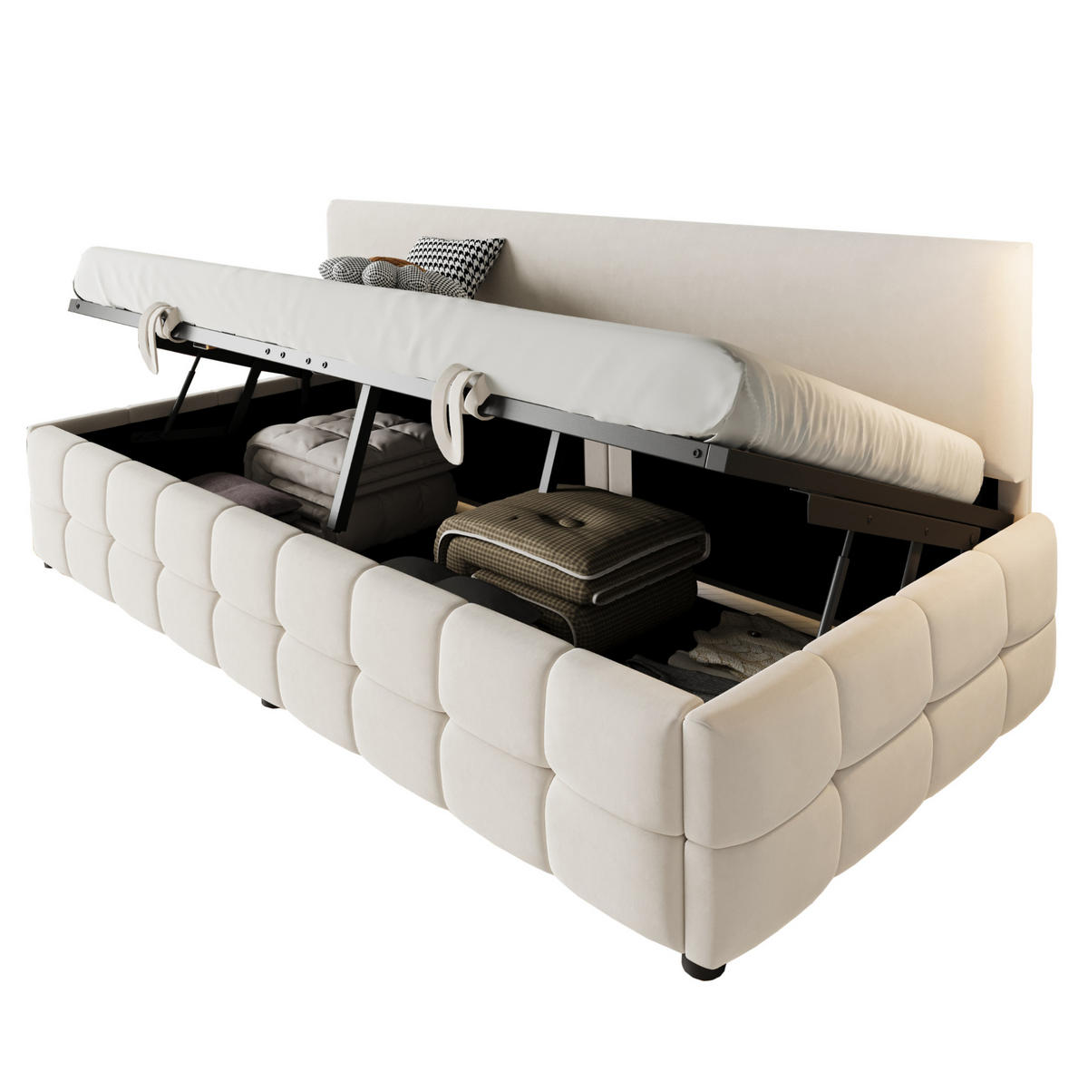 POLSTERBETT Schlafsofa 90/200 cm aus Samt mit hydraulischem Stauraum Beige - Beige, Textil (90/200cm) - Modenvie