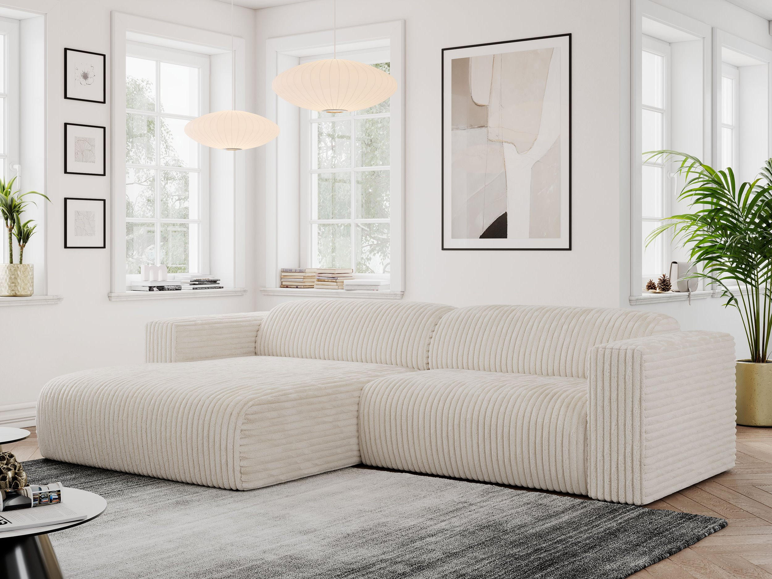 ECKSOFA PASADENA Beige Cord - Links Seite - Beige/Schwarz, Kunststoff/Textil (288/180cm) - MKS