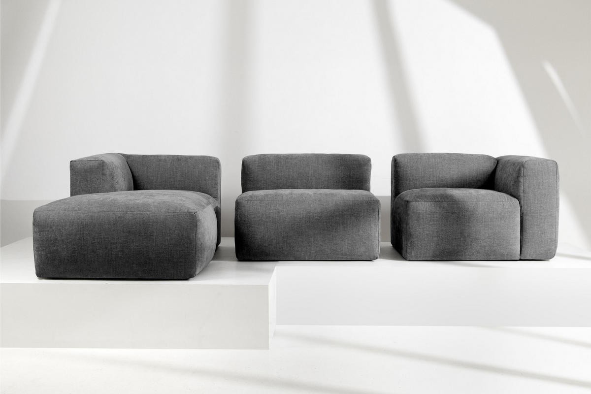 ECKMODULSOFA-LINKS BUFFO mit extrem weicher und bequemer Sitzfläche, Gewebestoff, aschfahl - Grau, Textil (297/180cm) - KONSIMO®