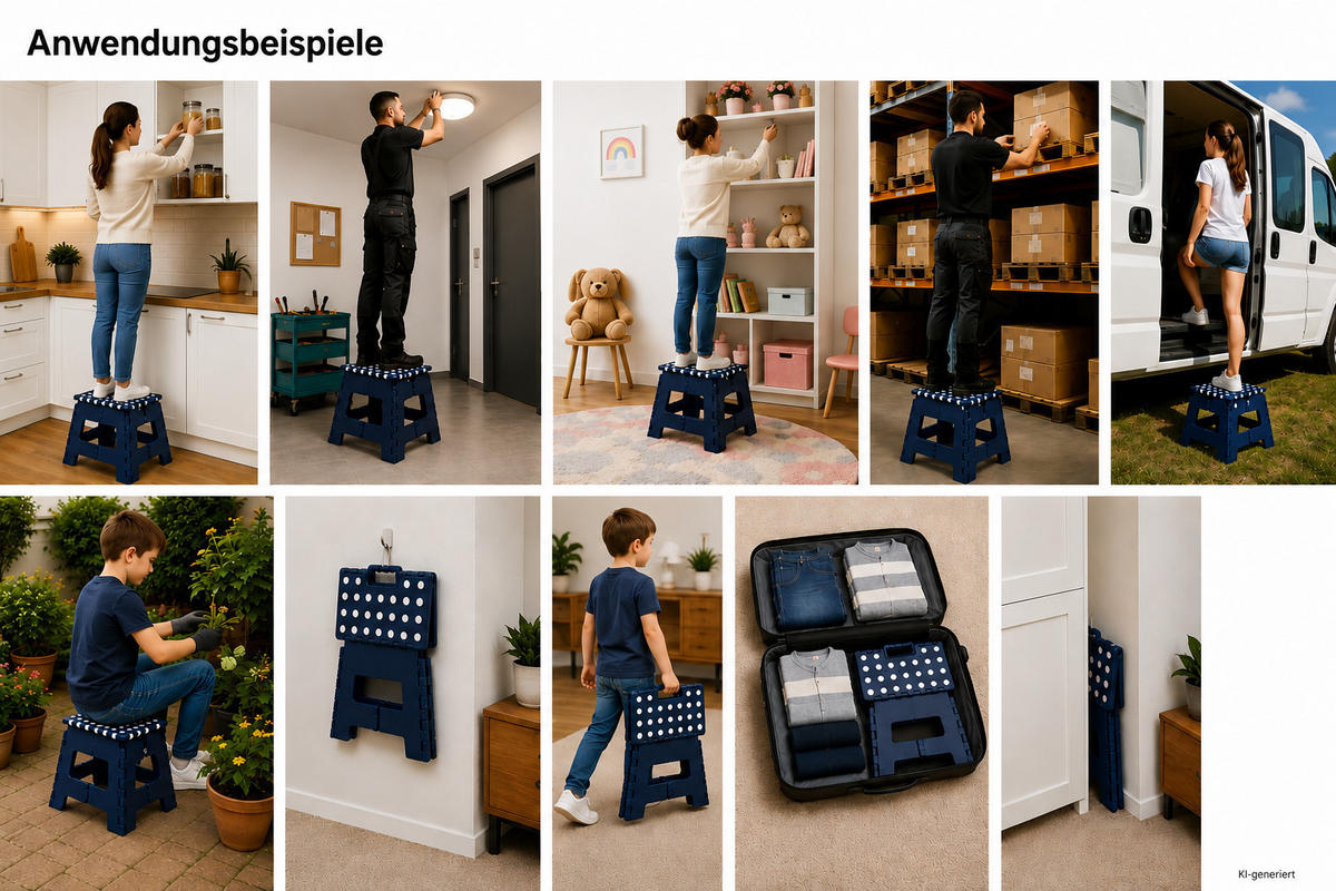 KLAPPHOCKER faltbar mit Anti-Rutsch Beschichtung, Tritthocker H 22 cm bis 150 KG belastbar, Navy Blue / Dunkelblau - Blau, Paraffin (21.5/22/28.5cm)