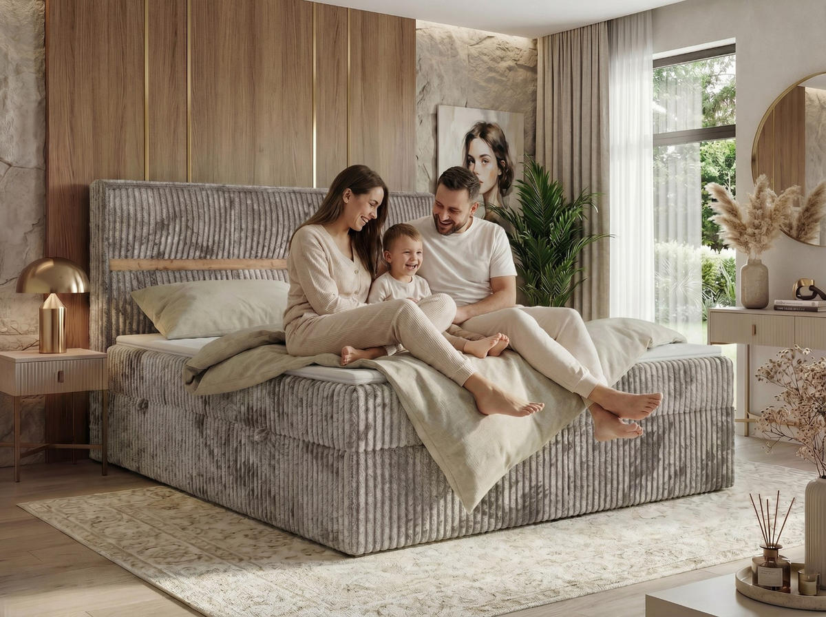 POSTEL BOXSPRING ORVO 160/200 - Béžová Samet - Topper Visco - H3 - černá/béžová, textil/plast (160/200cm) - MKS