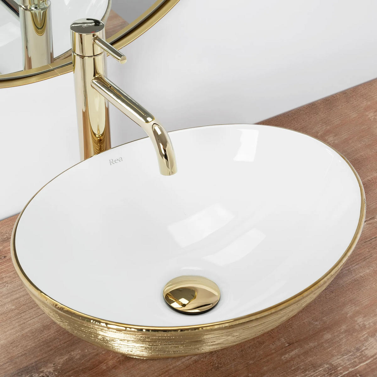 AUFSATZWASCHBECKEN Rea Sofia Brush Gold - Goldfarben, Keramik (34.5/15/41cm) - REA