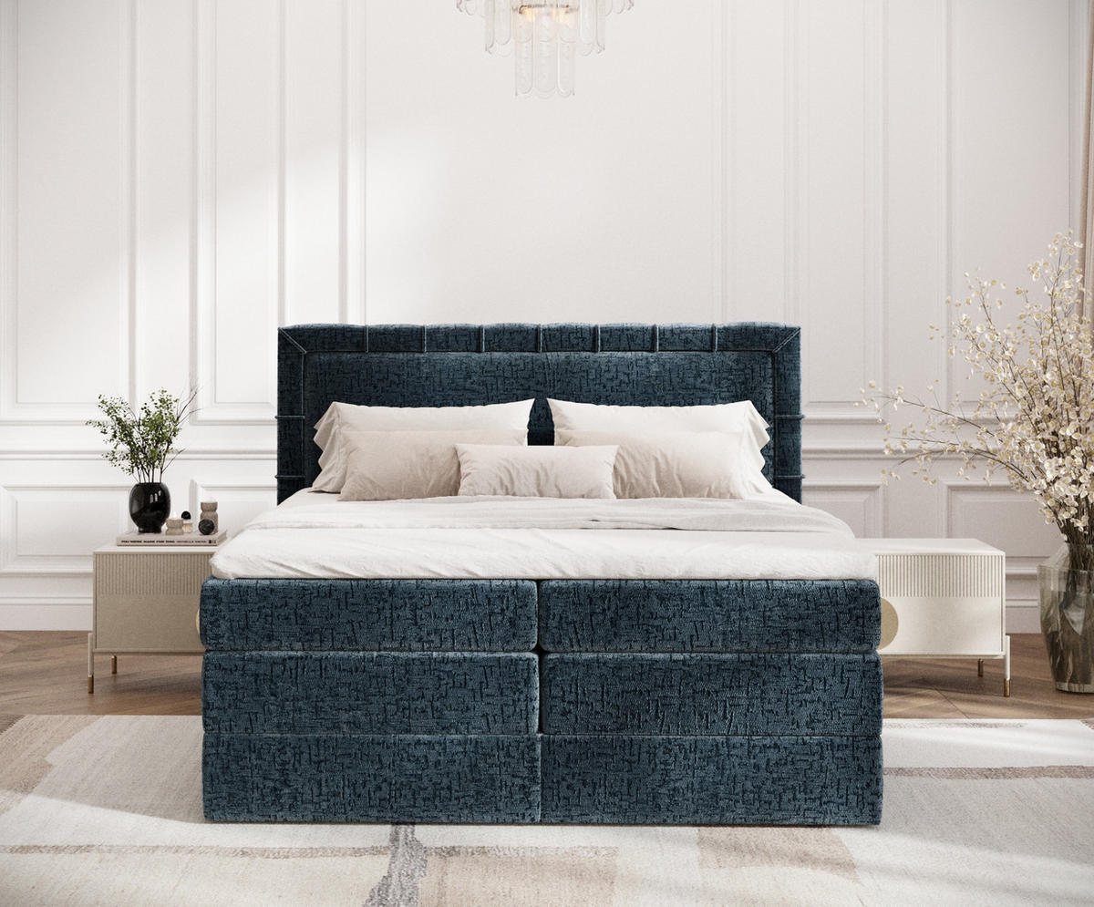 BOXSPRINGBETT Rosabel Blau Grau 180/200 cm mit Matratze und Topper - Blaugrau/Schwarz, Holz/Holzwerkstoff (180/200cm) - Maison de Reve