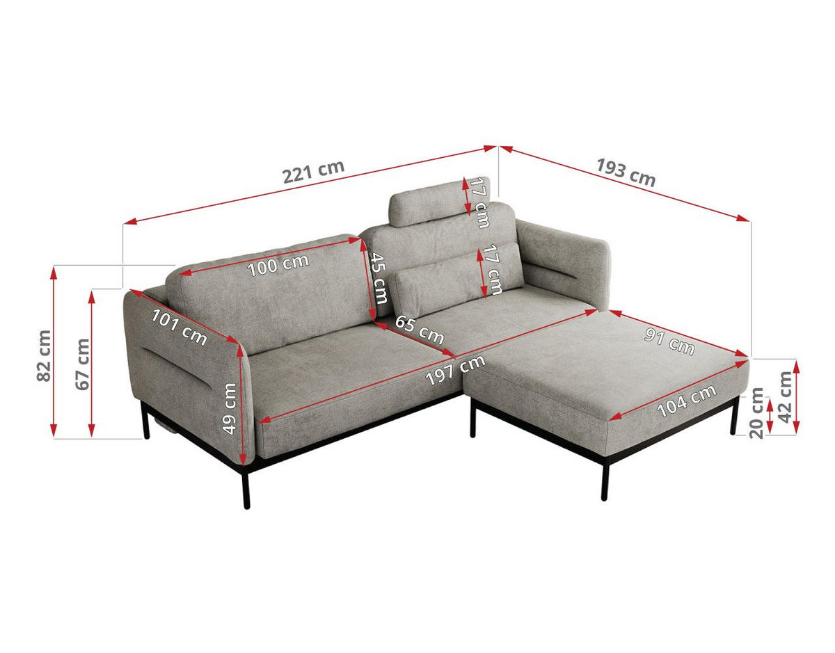 SCHLAFSOFA SALENTO Hellgrau Struktur - Hellgrau/Schwarz, Textil/Metall (221/82/193cm) - MKS