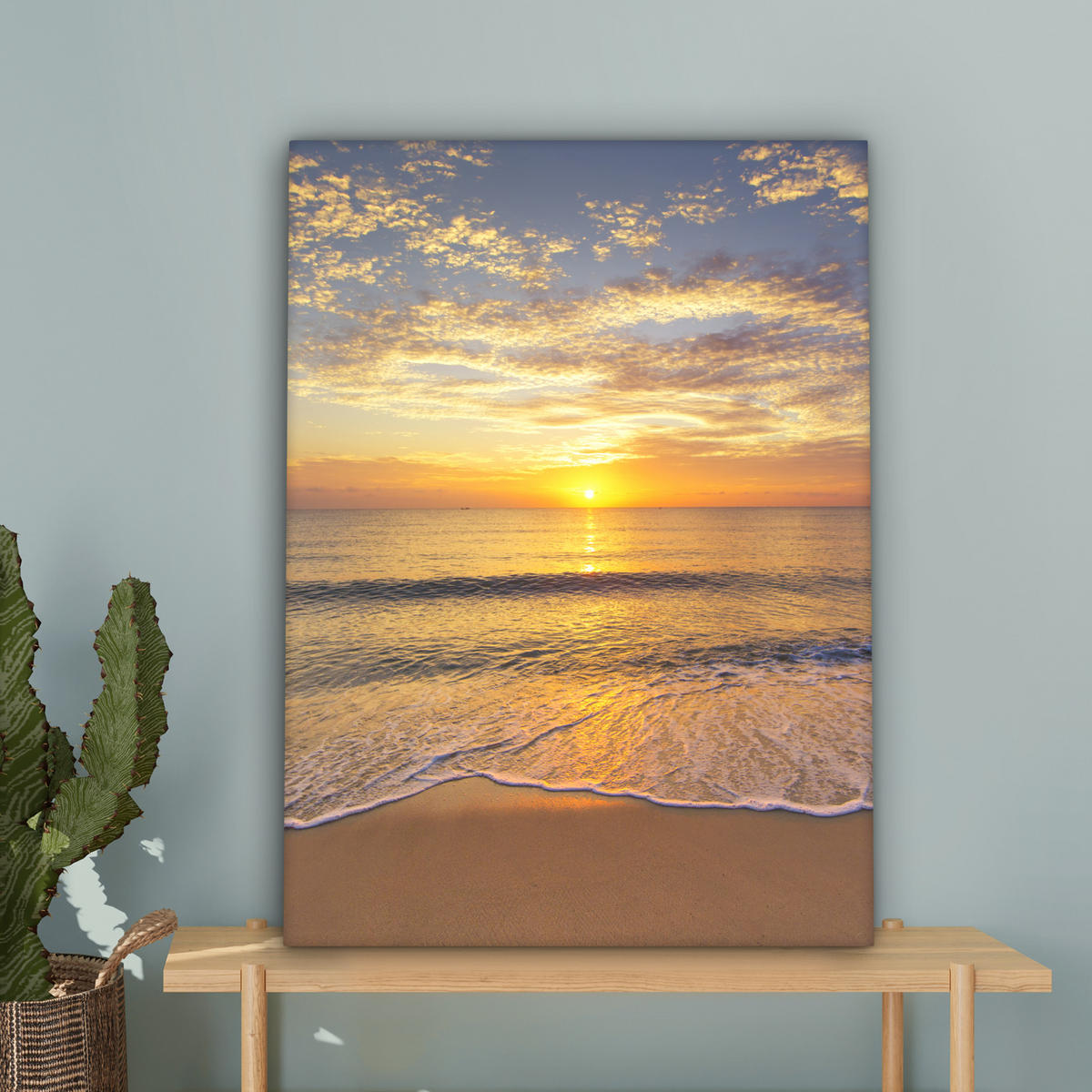 LEINWANDBILD Strand - Sonnenuntergang - Meer Wandbild Wohnzimmer 60x80 cm - Gelb, Textil (60/80cm) - MuchoWow