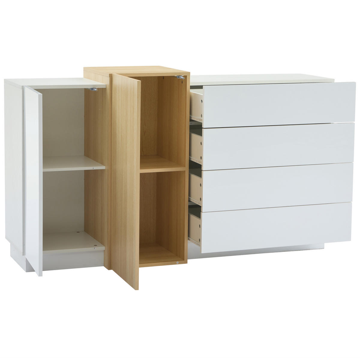 SIDEBOARD 140/35/76,5 cm mit 4 Schubladen, 2 Türen, Push-to-Open und Hochglanzfront, Weiß - Weiß, Holzwerkstoff (140/76.5/35cm) - Redom