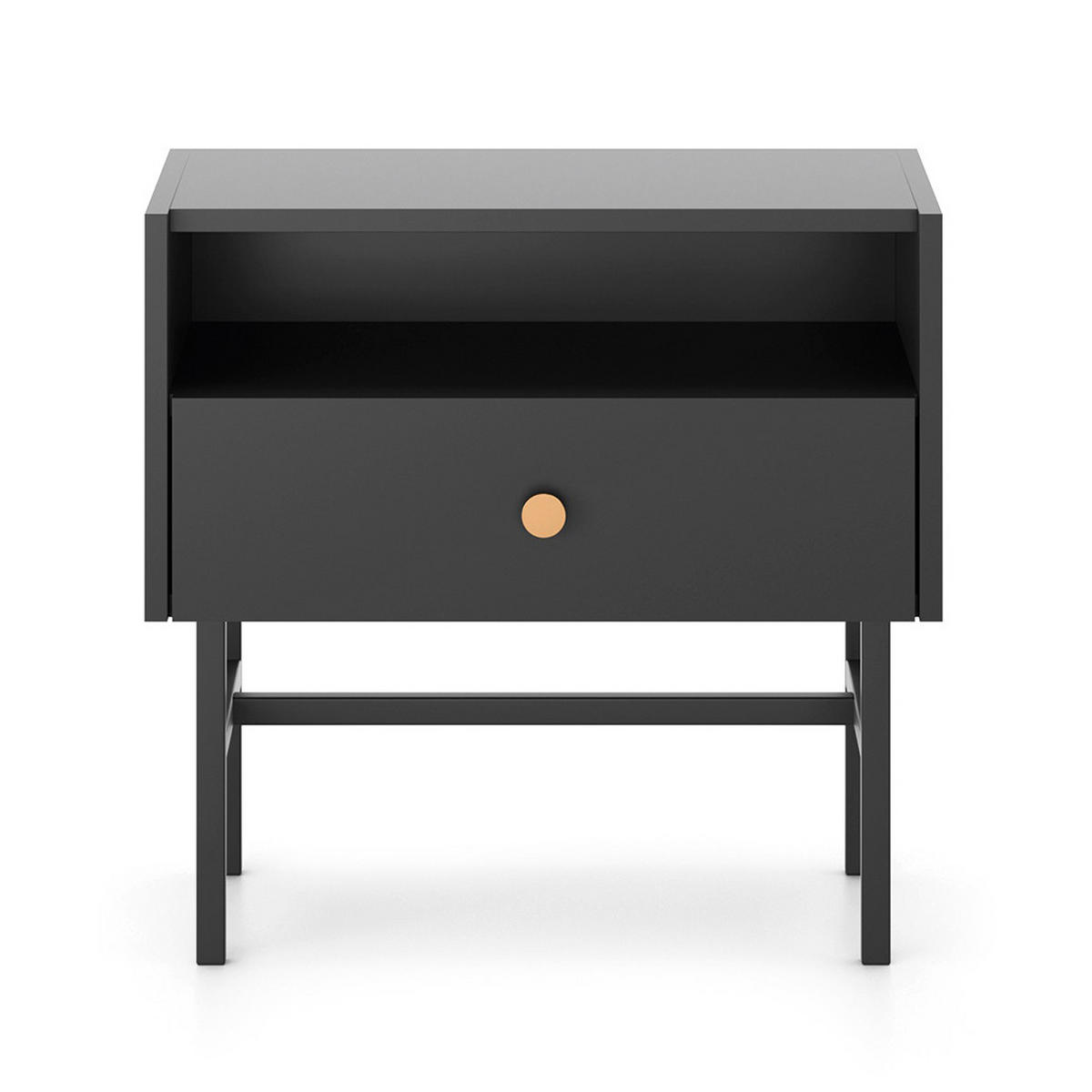 NACHTTISCH Dalia mit 1 Schublade und Metallbeinen, 55 cm, Schwarz - Schwarz, Holzwerkstoff/Metall (55/52/39cm) - Beautysofa