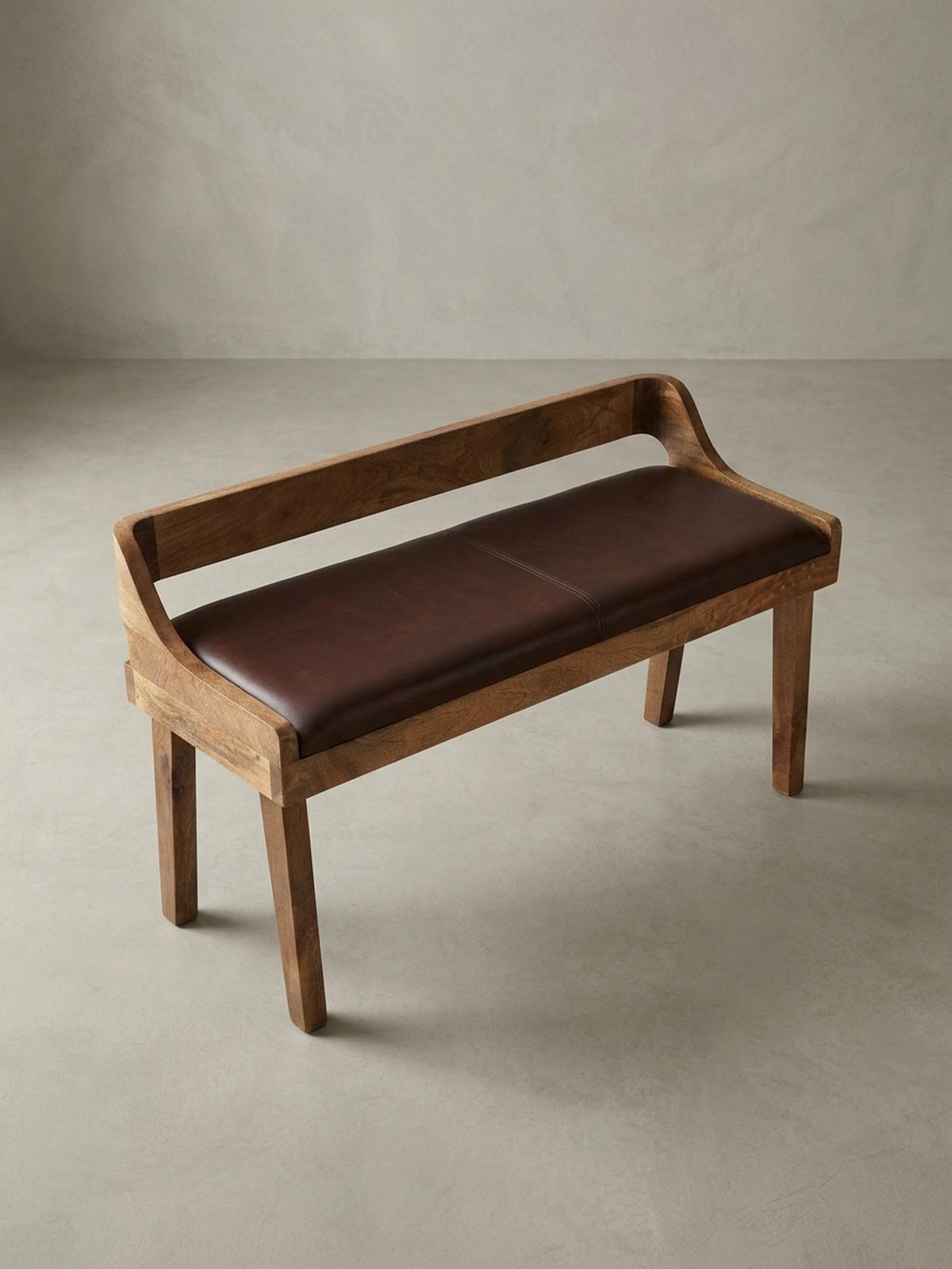 SITZBANK – Echtleder, 108 cm, mit Rückenlehne, Beine Massivholz - Braun, Mangoholz/Leder (108/63/43cm) - KADIMA DESIGN