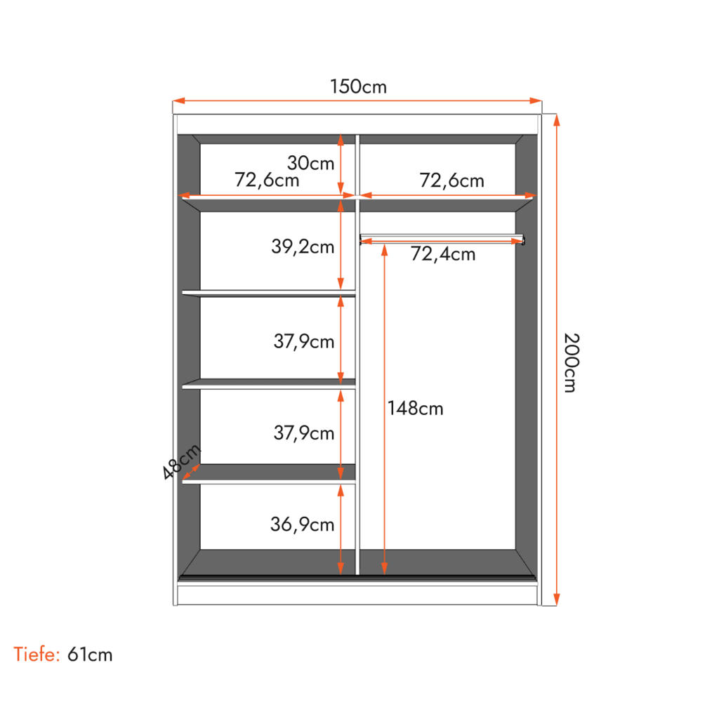 Thumbnail - imoebel24 Schwebetürenschrank, Sonoma Eiche, Holzwerkstoff, 5 Fächer, Rechteckig, 150x200x61 cm, Schlafzimmer, Kleidersc...