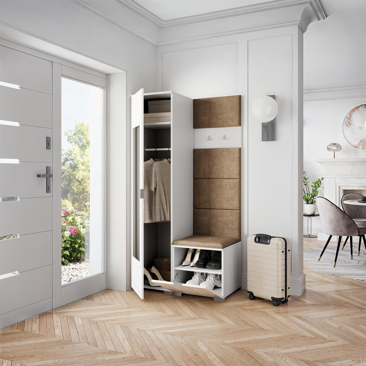 GARDEROBENSCHRANK VIRA 95/181/51 cm Modern Garderobe-Set Weiß - Beige/Weiß, Holzwerkstoff (95/181/51cm) - MASSENO