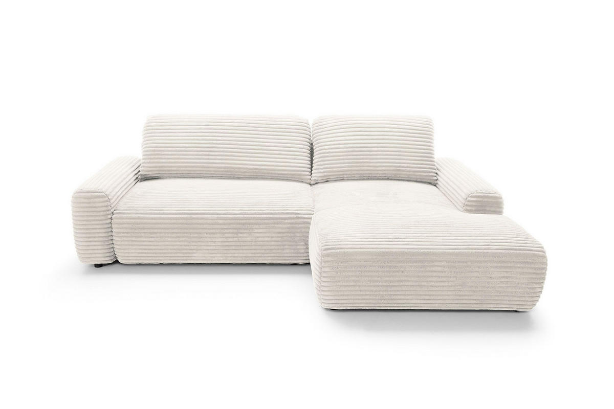 ECKSOFA OSSO Creme Velours-Stoff mit Schlaffunktion - Creme, Holz (264/162cm) - MASSENO