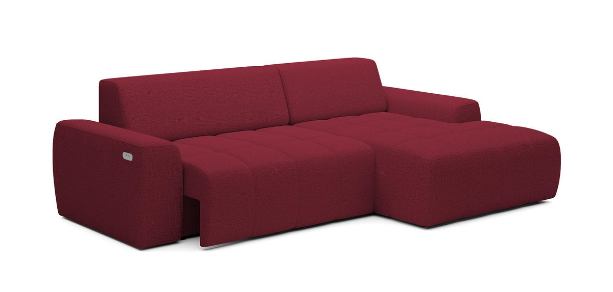 ECKSOFA Savio Freistehend, mit Abriebfestem Kansas-Stoff, Maße 265x172x81 cm, Ausziehbare Sitzfläche 206x92 cm, Rechte, – Kirsche - Bordeaux, Holz/Textil (265/172cm) - DomoHome
