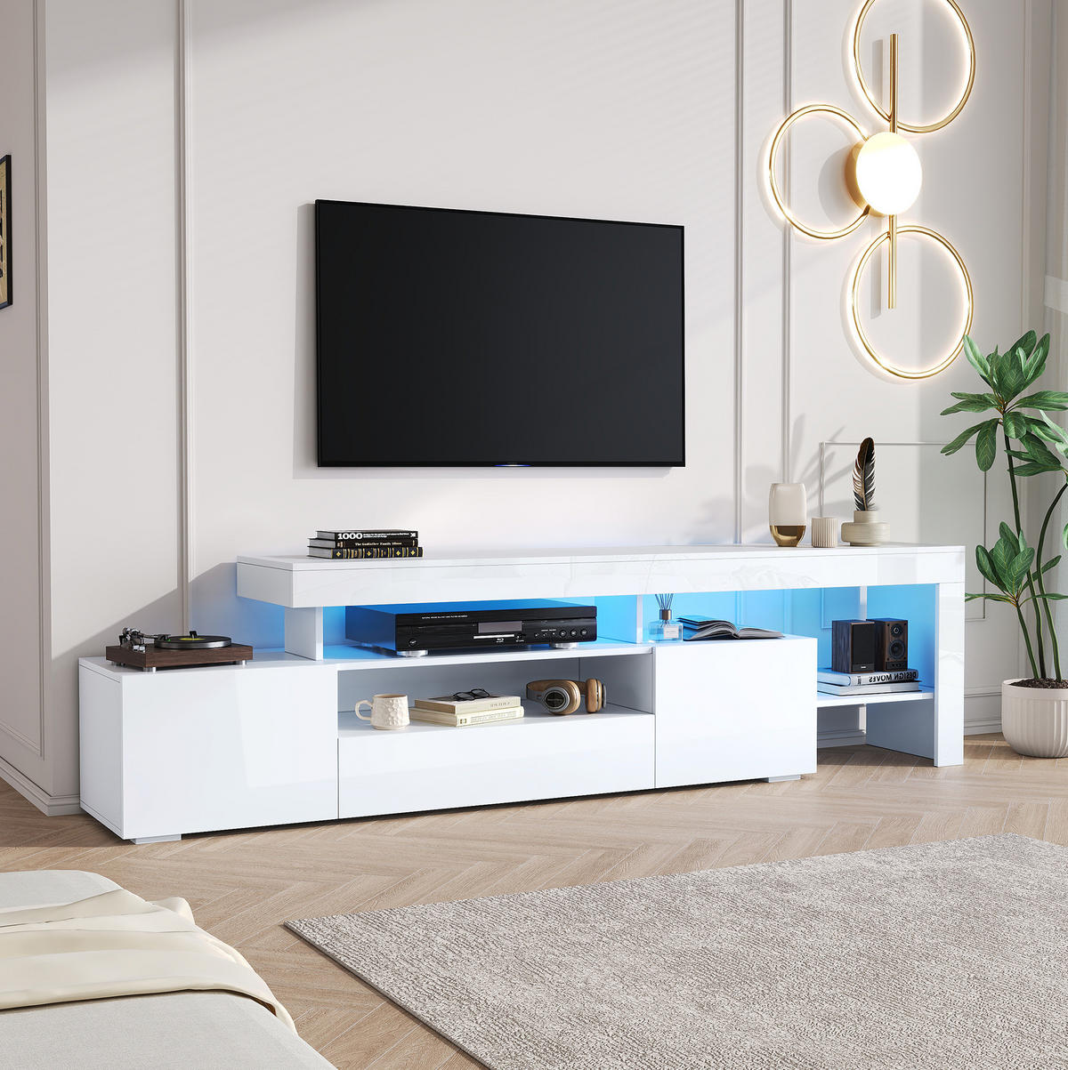 TV-ELEMENT mit LED 192 x 37 x 53 cm Hochglanz Weiß - Weiß, Holzwerkstoff (37/53/192cm) - Beauniv