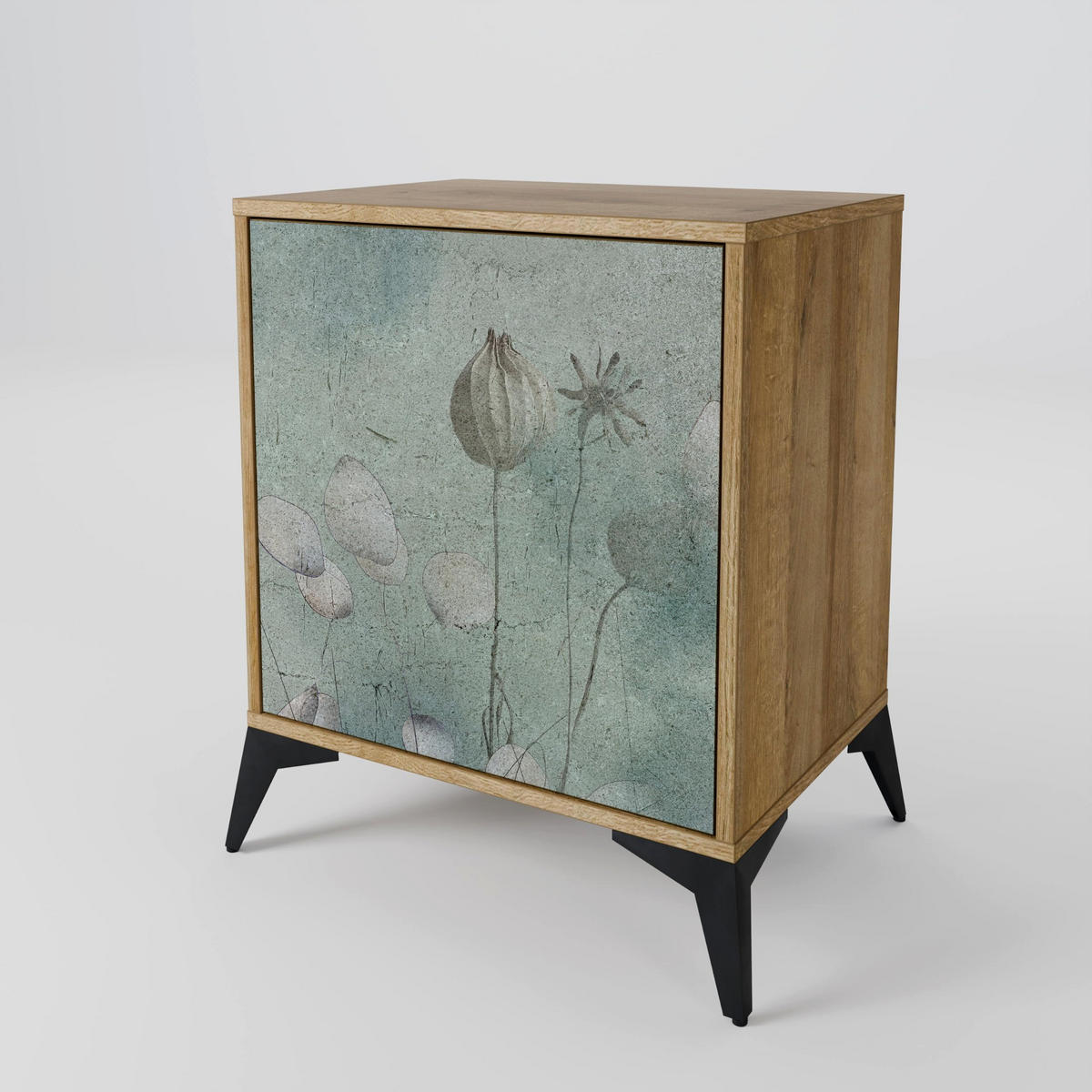 SIDEBOARD NIGHT LADY, Eichefarben, 57,5x42x72,5 cm, Schwarze Metallfüße - Eichefarben/Multicolor, Holzwerkstoff/Metall (57.5/72.5/42cm) - SpaceRebels