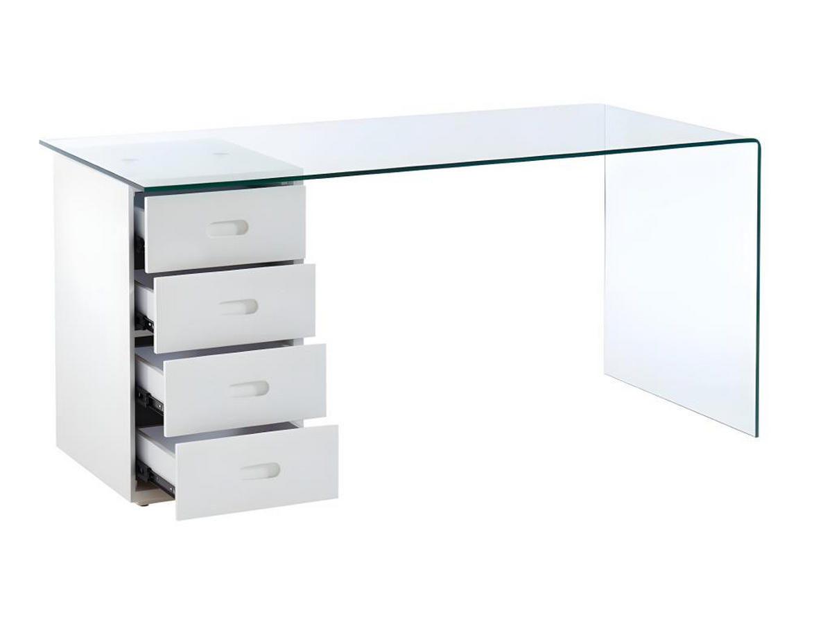 SCHREIBTISCH mit 4 Schubladen - Sicherheitsglas & MDF - MURIEL - Transparent, Glas (160/70/75cm) - Vente-Unique