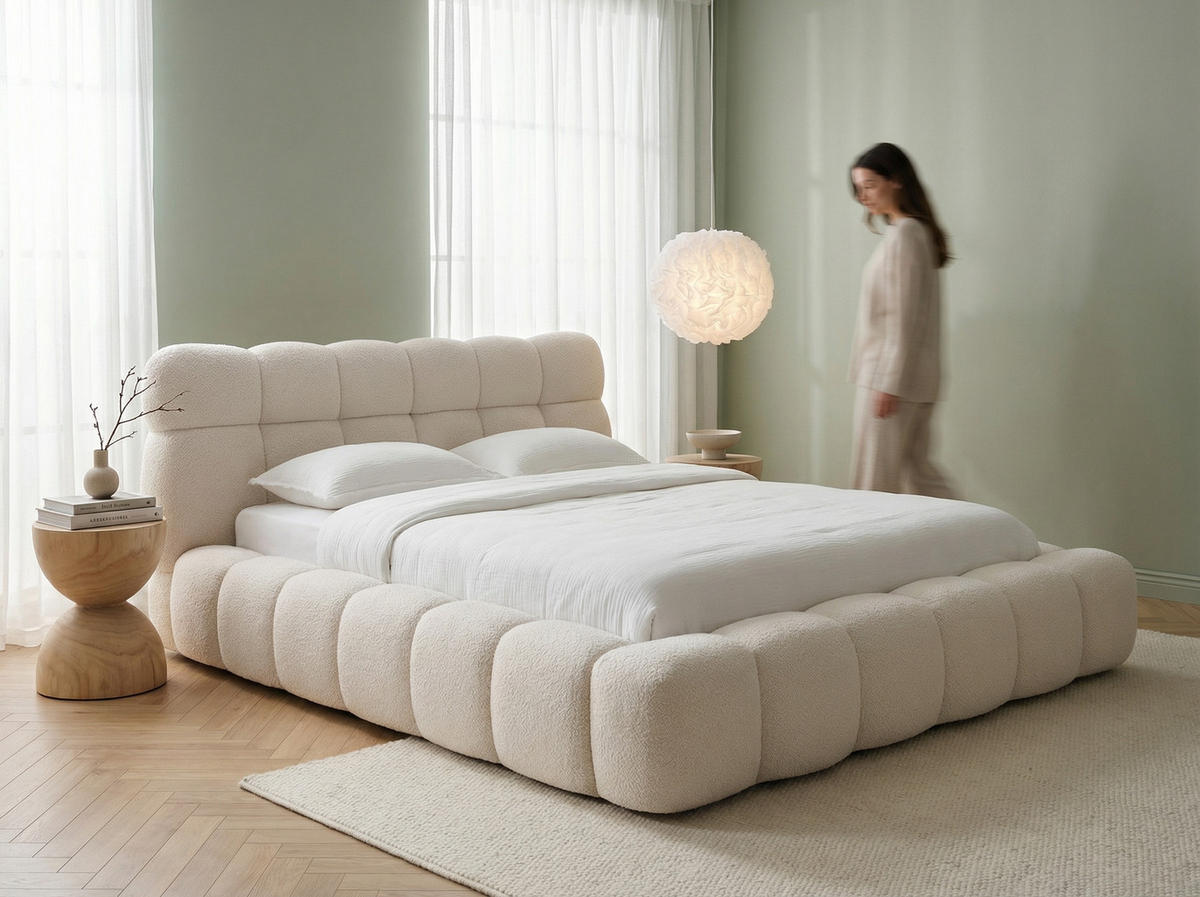 POLSTERBETT Mira XL Hellbeige 180/200 cm Boucle mit Bettkasten - Beige, Textil/Metall (180/200cm) - wonello