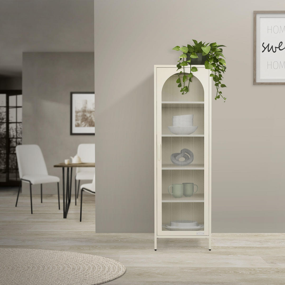 VITRINENSCHRANK 45x145x35 cm Creme aus Stahl - Creme, Metall (45/145/35cm) - ML-DESIGN