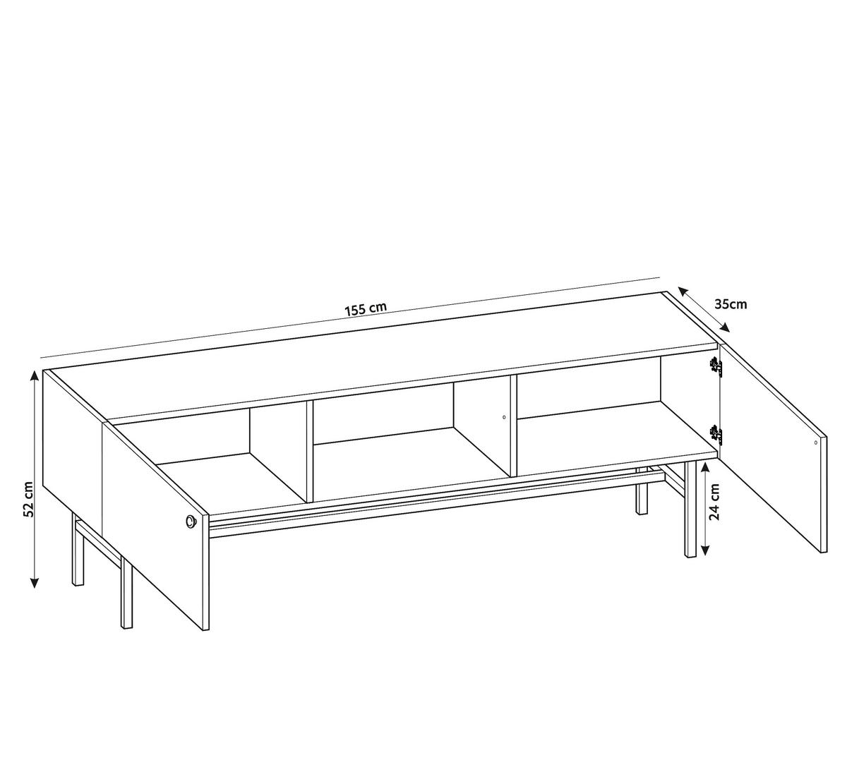 LOWBOARD Dinley 2T Schwarz, Braun 155/52/35 cm – mit langen Beinen und Lamellenfront - Schwarz/Braun, Holzwerkstoff/Metall (155/52/35cm) - AX Living